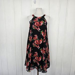 Betsey Johnson Bohemian Black Pink Floral Lined Halter Top Dress sz 6